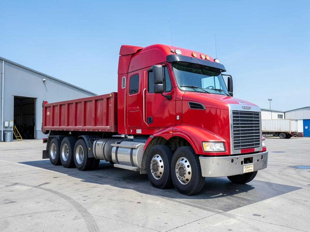 Caminhão diesel pesado vermelho em pátio industrial