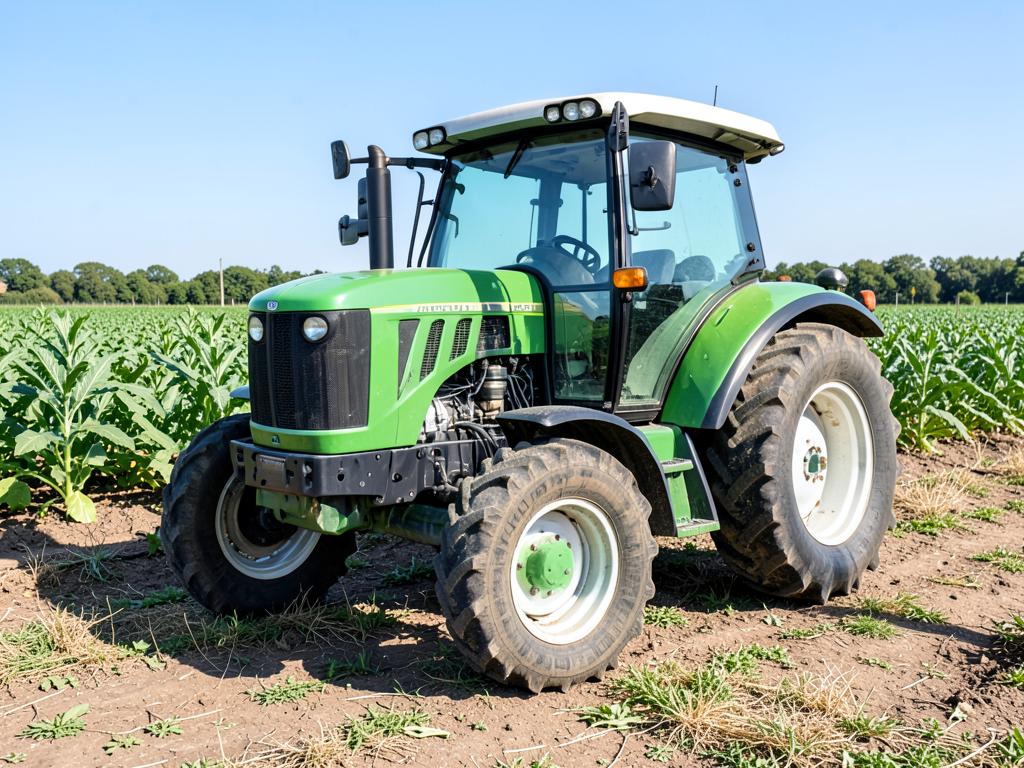 Trator agrícola diesel verde em campo